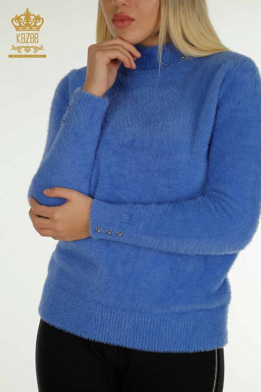 Pulover de tricotaje pentru femei cu ridicata - Angora - Detaliat nasturi - Saks - 30667 | KAZEE