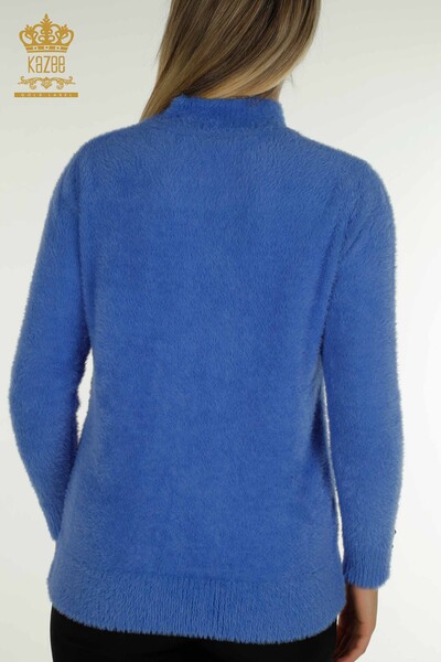 Pulover de tricotaje pentru femei cu ridicata - Angora - Detaliat nasturi - Saks - 30667 | KAZEE - Thumbnail