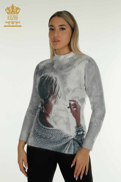 Pulover de tricot de damă cu ridicata - Angora - Digital - 40031 | KAZEE - Thumbnail