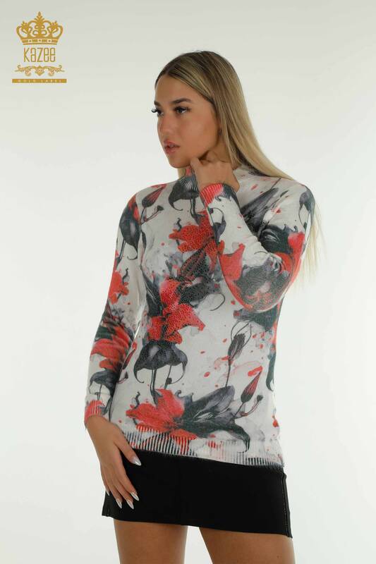 Pulover de tricotaje de damă cu ridicata - Angora - Brodat cu piatră - Digital - 40038 | KAZEE