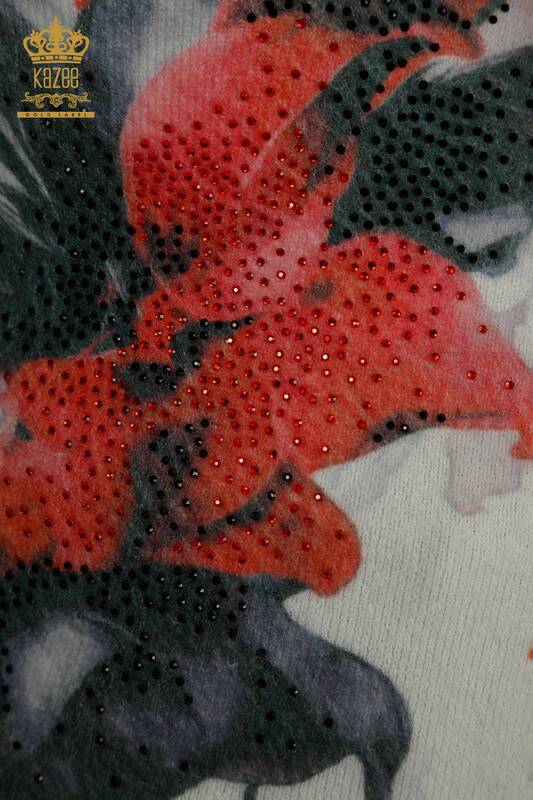 Pulover de tricotaje de damă cu ridicata - Angora - Brodat cu piatră - Digital - 40038 | KAZEE