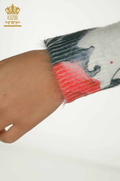 Pulover de tricotaje de damă cu ridicata - Angora - Brodat cu piatră - Digital - 40038 | KAZEE - Thumbnail
