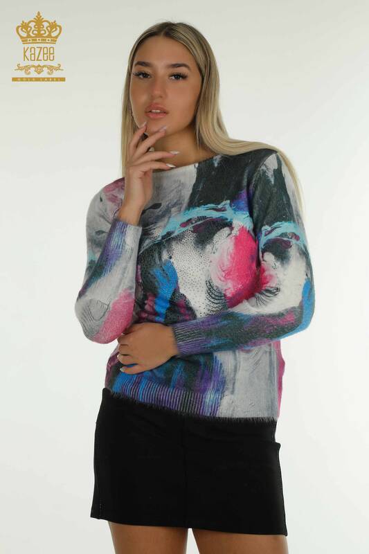 Pulover de tricotaje pentru femei - Angora - Imprimat digital - Digital - 40039 | KAZEE