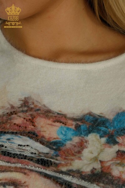 Pulover de tricotaje pentru femei cu ridicata - Angora - Imprimat digital - Digital - 40042 | KAZEE - Thumbnail