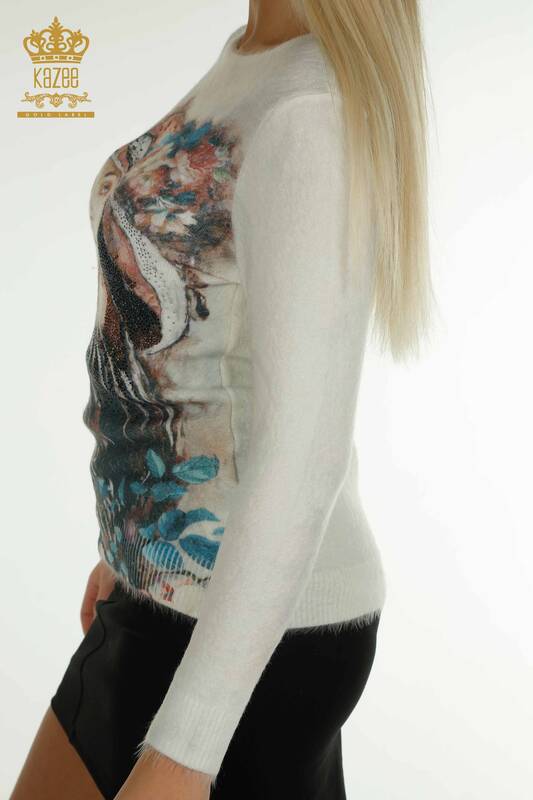 Pulover de tricotaje pentru femei cu ridicata - Angora - Imprimat digital - Digital - 40042 | KAZEE