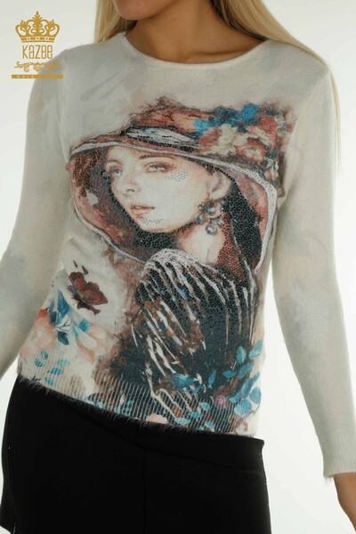 Pulover de tricotaje pentru femei cu ridicata - Angora - Imprimat digital - Digital - 40042 | KAZEE - Kazee (1)