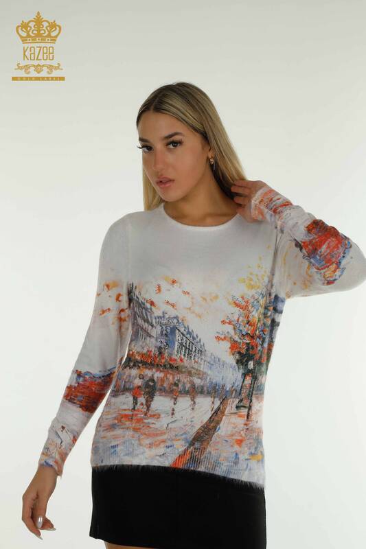 Pulover de tricotaje pentru femei - Angora - Imprimat digital - Digital - 40036 | KAZEE