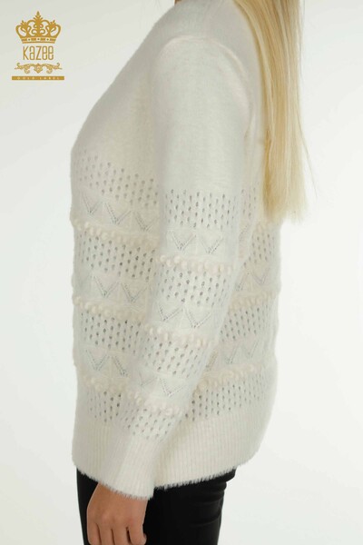 Pulover de tricotaj pentru damă cu ridicata - Angora - Decolteu în V - Ecru - 30697 | KAZEE - Thumbnail
