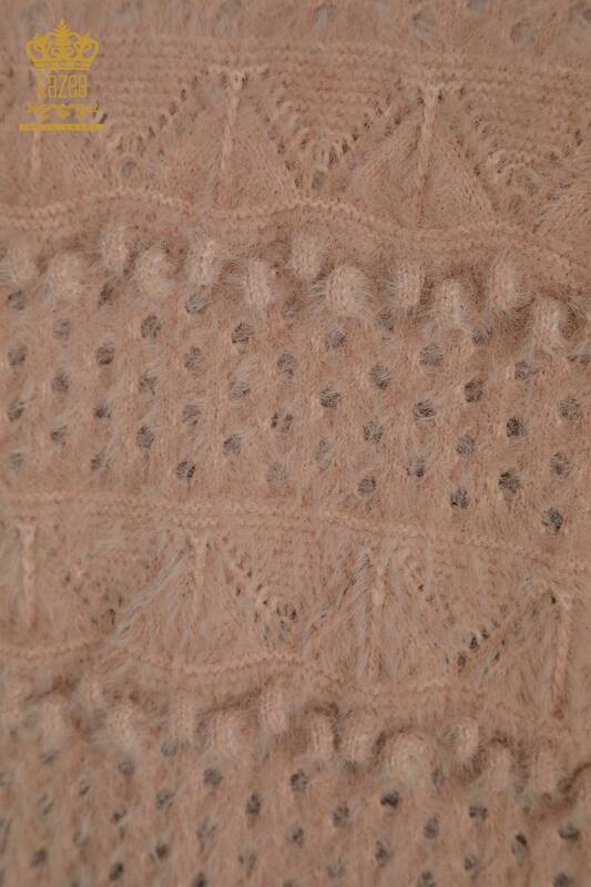 Pulover de tricotaj pentru femei - Angora - Decolteu in V - Pudra - 30697 | KAZEE