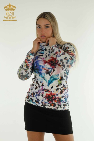 Pulover de tricotaje pentru femei - Angora - Maneca lunga - Digital - 40045 | KAZEE - Thumbnail