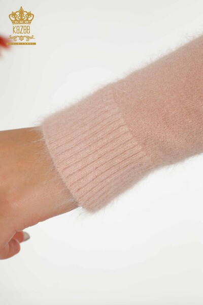 Pulover de tricotaj de damă cu ridicata - Angora - Turtleneck - Cu Logo - Pudra - 12046 | KAZEE - Thumbnail