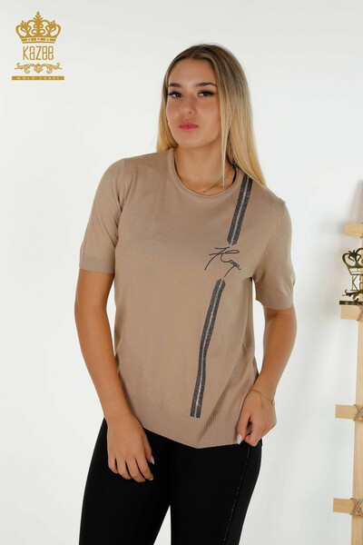 Tricotaje cu ridicata pentru femei Pulover cu piatra brodata Bej - 30333 | KAZEE - Thumbnail