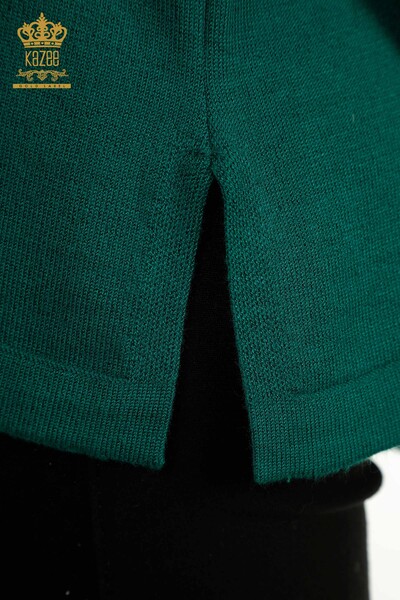 Pulover de tricotaj pentru femei cu ridicata - Brodat floral - Verde - 30527 | KAZEE - Thumbnail