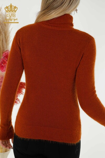 Pulover de tricotaj de damă cu ridicata - Brodat cu piatră - Angora - Taba - 18894 | KAZEE - Thumbnail