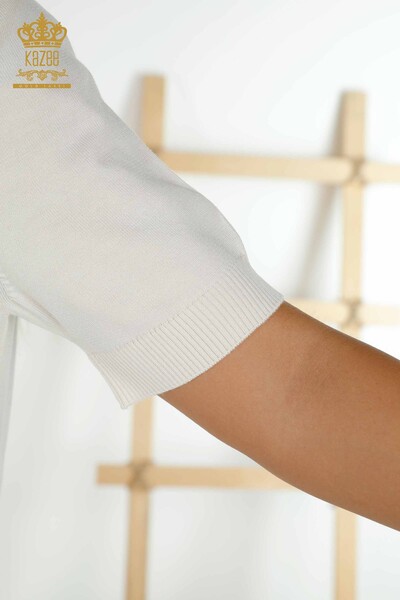 Tricotaje cu ridicata pentru femei Pulover cu piatra brodata Ecru - 30333 | KAZEE - Thumbnail