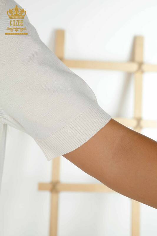 Tricotaje cu ridicata pentru femei Pulover cu piatra brodata Ecru - 30333 | KAZEE