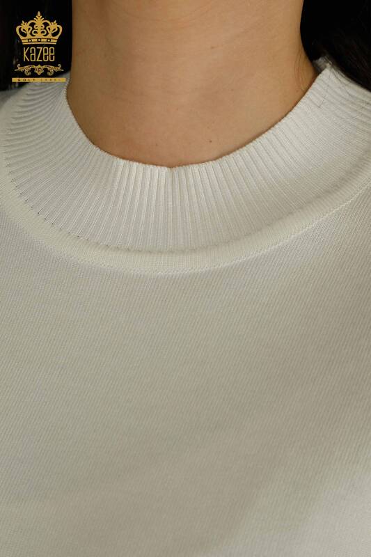 Pulover de tricotaje pentru femei cu ridicata - Brodat cu piatra - Ecru - 30674 | KAZEE