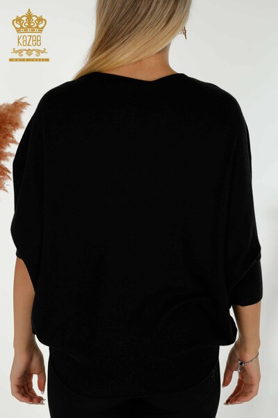 Pulover de tricotaj pentru femei cu ridicata - Cu Piatra brodat - negru - 16799 | KAZEE - Thumbnail