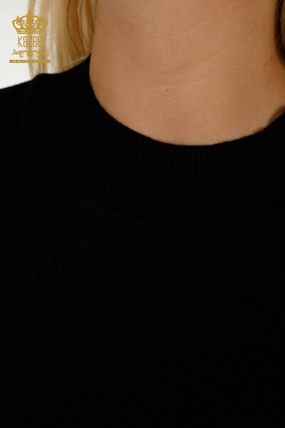 Pulover de tricotaj pentru femei - Cu piatra brodata - negru - 30553 | KAZEE - Thumbnail