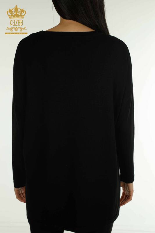Pulover de tricotaje pentru femei cu ridicata - Cu piatra brodata - negru - 30750 | KAZEE