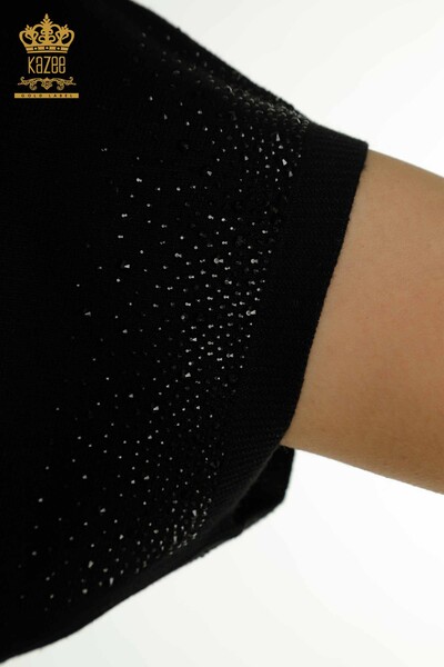 Pulover de tricotaj pentru femei - Cu Piatra brodata - negru - 30761 | KAZEE - Thumbnail