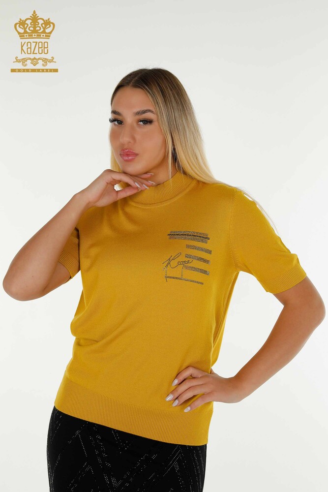 Pulover de tricotaj pentru femei cu ridicata - Brodat cu piatra - Sofran - 30491 | KAZEE - 1