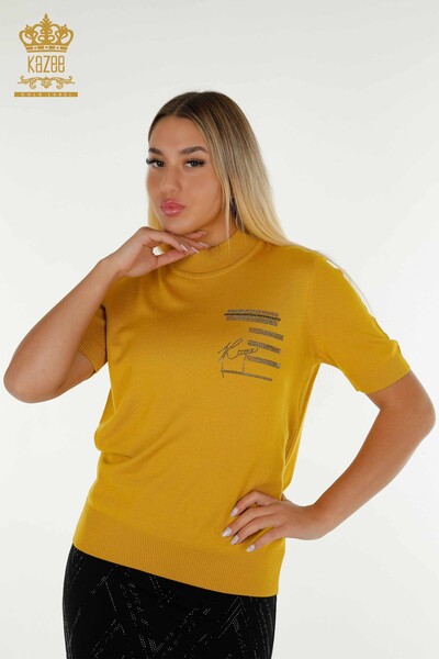 Pulover de tricotaj pentru femei cu ridicata - Brodat cu piatra - Sofran - 30491 | KAZEE - 1