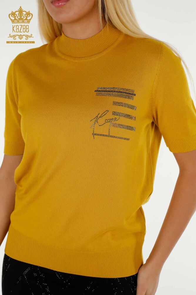 Pulover de tricotaj pentru femei cu ridicata - Brodat cu piatra - Sofran - 30491 | KAZEE - 2