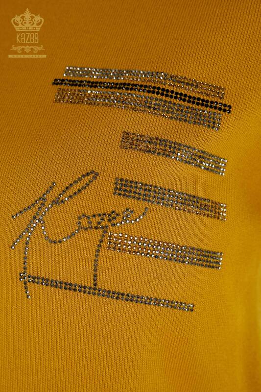 Pulover de tricotaj pentru femei cu ridicata - Brodat cu piatra - Sofran - 30491 | KAZEE