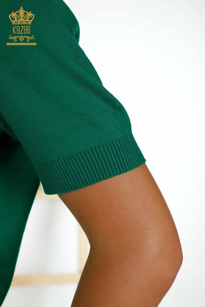 Tricotaj de damă cu ridicata Pulover cu piatră verde brodat - 30333 | KAZEE - Thumbnail
