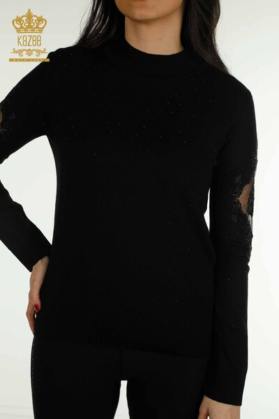 En-gros tricotaje pentru femei Pulover - Brodat - Negru - 30892 | KAZEE - Thumbnail