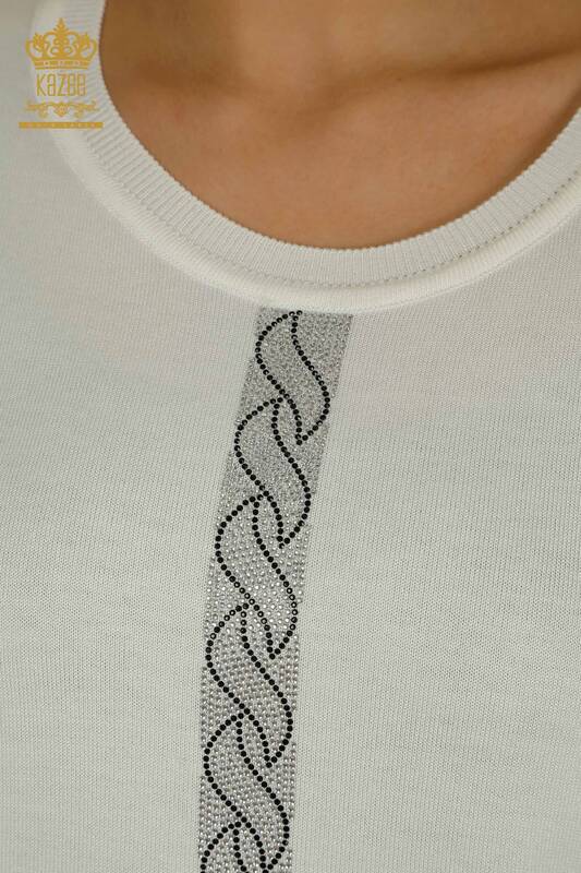 Pulover de tricotaj pentru femei cu ridicata - Buzunar Detaliat - Ecru - 30622 | KAZEE