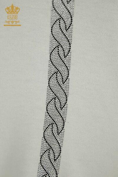 Pulover de tricotaj pentru femei cu ridicata - Buzunar Detaliat - Ecru - 30622 | KAZEE - Thumbnail