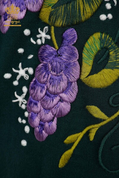 Pulover de tricotaj de damă cu ridicata - Colorat Brodat floral - Nefti - 16934 | KAZEE - Thumbnail
