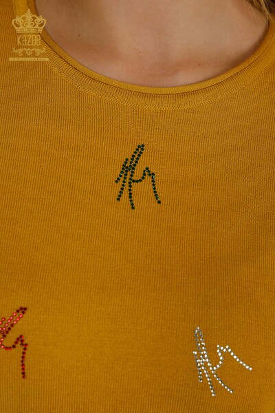Tricotaje cu ridicata pentru femei Pulover colorat - Brodat cu piatra - Sofran - 30327 | KAZEE - Thumbnail