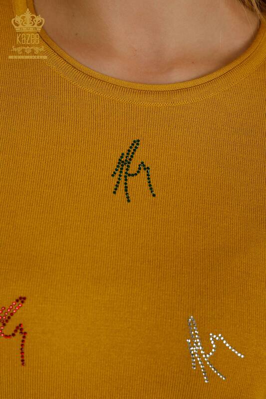 Tricotaje cu ridicata pentru femei Pulover colorat - Brodat cu piatra - Sofran - 30327 | KAZEE