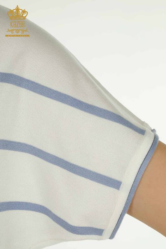 Pulover de tricotaj de damă cu ridicata - Dungi - albastru - 30699 | KAZEE