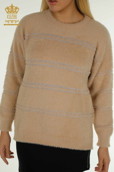 En-gros Tricotaj pentru femei Pulover - Dungi - Angora - Bej - 30680 | KAZEE - Thumbnail