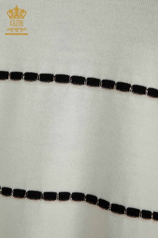 Pulover de tricot de damă cu ridicata - Dungi - Ecru - 30795 | KAZEE