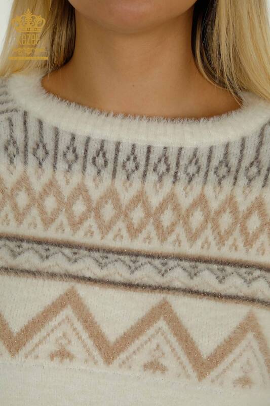 Pulover de tricotaj pentru damă cu ridicata - Cu model - Angora - Ecru - 30682 | KAZEE
