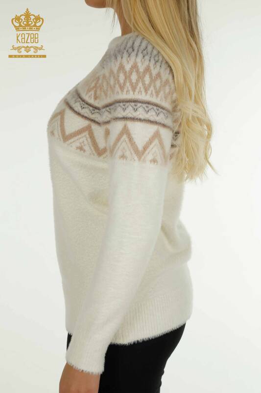 Pulover de tricotaj pentru damă cu ridicata - Cu model - Angora - Ecru - 30682 | KAZEE