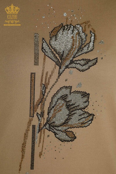 Pulover de tricotaj pentru femei - Cu Model floral - bej - 30656 | KAZEE - Thumbnail (2)