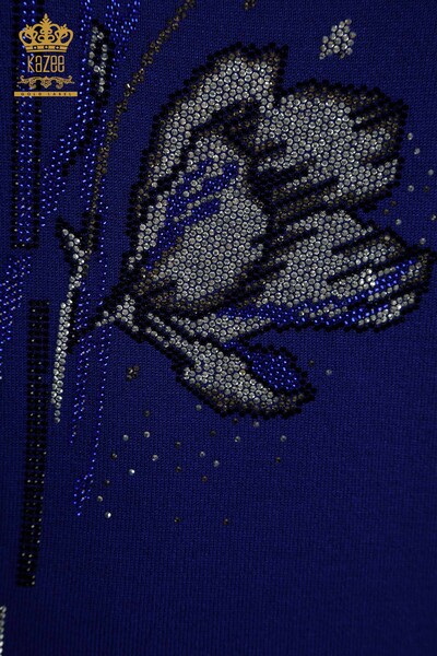 Pulover de tricotaj pentru femei cu ridicata - Cu model de flori - Saks - 30656 | KAZEE - Thumbnail