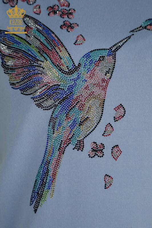 Pulover de tricotaj pentru femei cu ridicata - Model cu pasăre - Albastru - 30456 | KAZEE