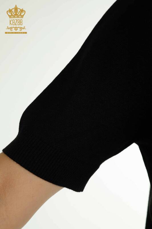 Pulover de tricotaj pentru femei cu ridicata - Model cu pasăre - Negru - 30456 | KAZEE