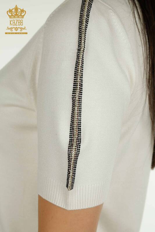Pulover de tricotaje de damă cu ridicata - Model de struguri - Ecru - 30488 | KAZEE