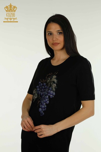 Kazee - Pulover de tricotaje pentru femei cu ridicata - Model struguri - Negru - 30488 | KAZEE