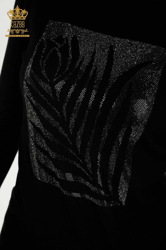 Tricotaj de damă cu ridicata Pulover cu model trandafir negru - 30448 | KAZEE