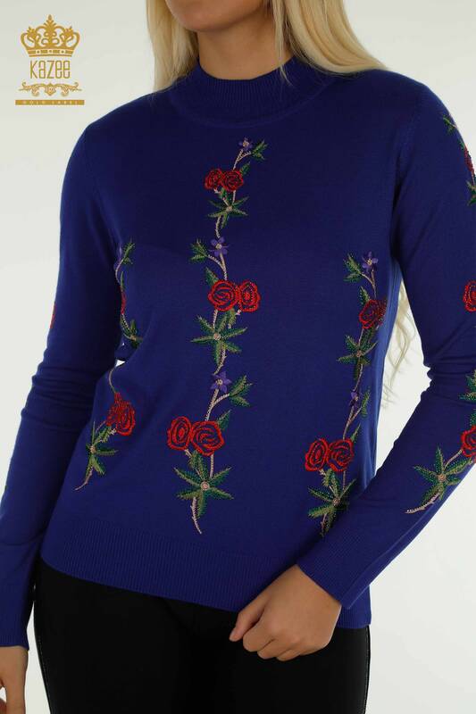 Pulover de tricotaj pentru femei cu ridicata - cu model de trandafiri - Saks - 16285 | KAZEE