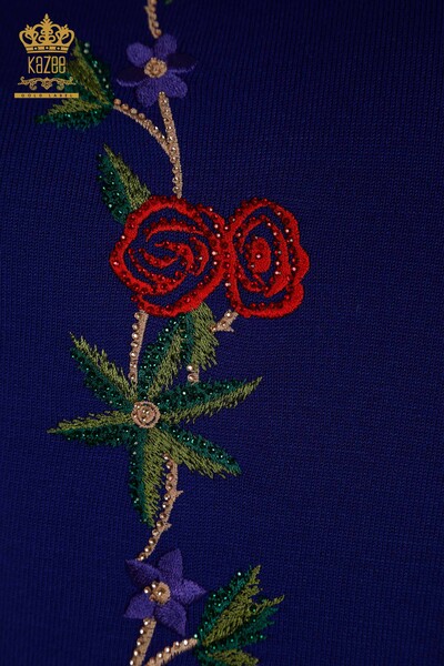 Pulover de tricotaj pentru femei cu ridicata - cu model de trandafiri - Saks - 16285 | KAZEE - Thumbnail